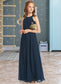 Angie A-Line Scoop Neck Floor-Length Chiffon Junior Bridesmaid Dress With Ruffle DKP0013397