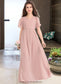 Madelyn A-Line V-neck Floor-Length Chiffon Junior Bridesmaid Dress With Bow(s) DKP0013399