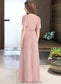 Madelyn A-Line V-neck Floor-Length Chiffon Junior Bridesmaid Dress With Bow(s) DKP0013399