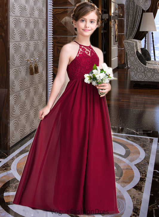 Natalia A-Line Scoop Neck Floor-Length Chiffon Junior Bridesmaid Dress DKP0013412