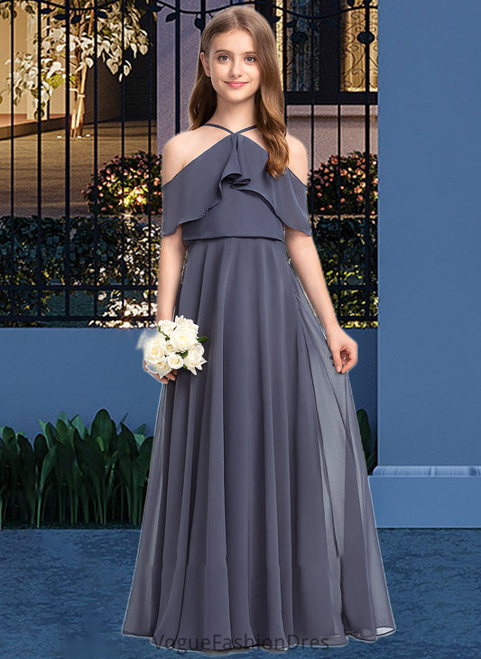 Amaya A-Line Off-the-Shoulder Floor-Length Chiffon Junior Bridesmaid Dress With Cascading Ruffles DKP0013415