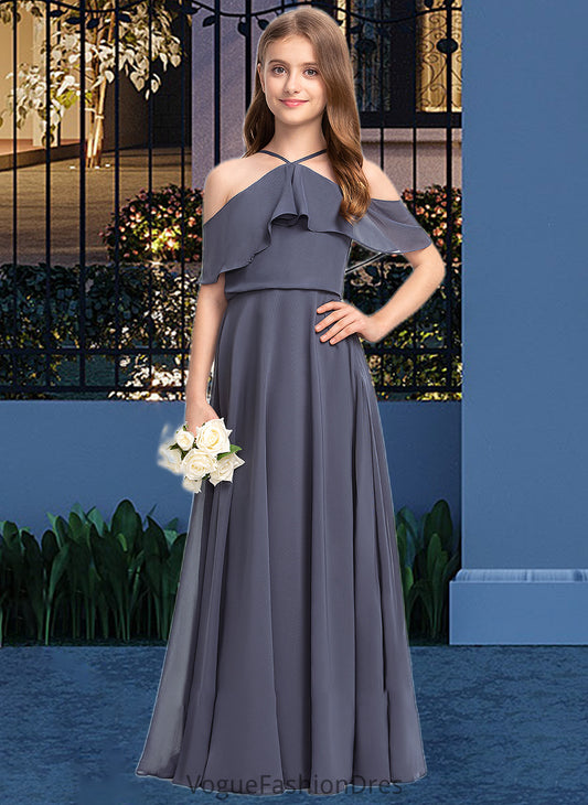 Amaya A-Line Off-the-Shoulder Floor-Length Chiffon Junior Bridesmaid Dress With Cascading Ruffles DKP0013415