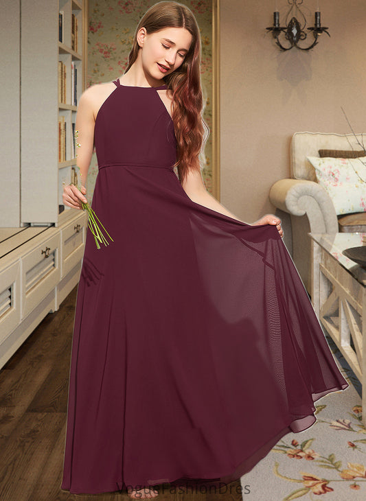 Ashlynn A-Line Scoop Neck Floor-Length Chiffon Junior Bridesmaid Dress DKP0013418