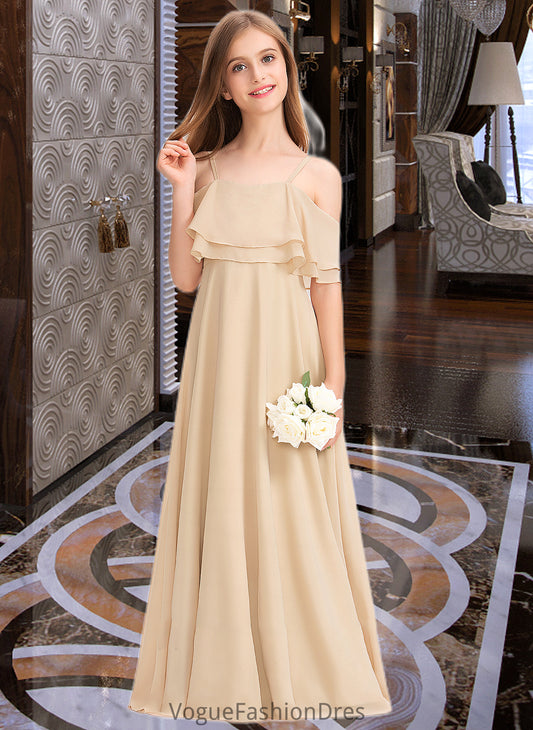 Paige A-Line Off-the-Shoulder Floor-Length Chiffon Junior Bridesmaid Dress With Cascading Ruffles DKP0013419