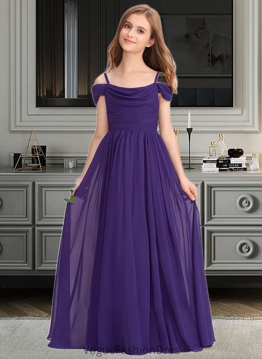 Katherine A-Line Off-the-Shoulder Floor-Length Chiffon Junior Bridesmaid Dress With Ruffle DKP0013421