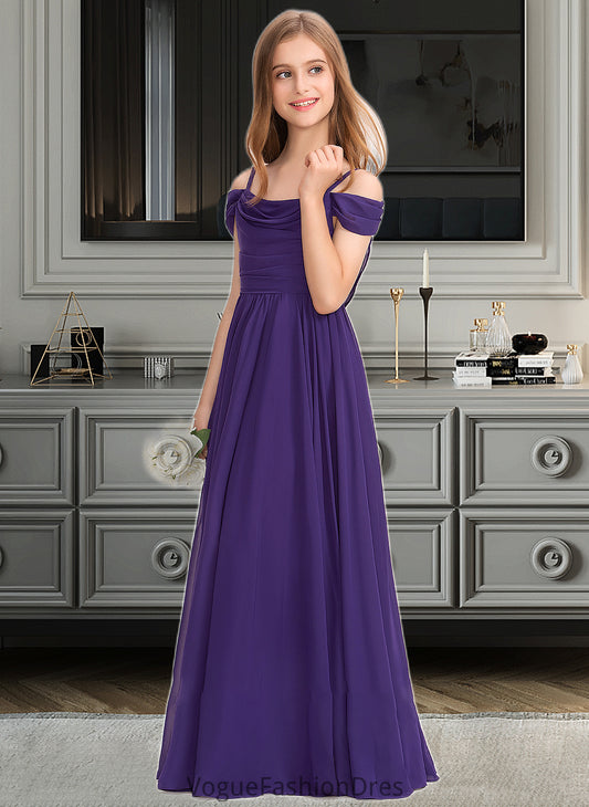 Katherine A-Line Off-the-Shoulder Floor-Length Chiffon Junior Bridesmaid Dress With Ruffle DKP0013421