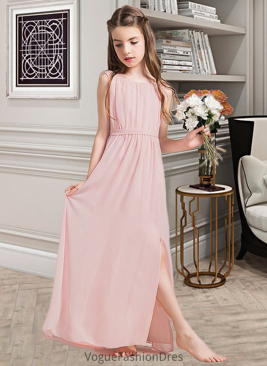 Maritza A-Line Scoop Neck Floor-Length Chiffon Junior Bridesmaid Dress With Ruffle Split Front DKP0013425