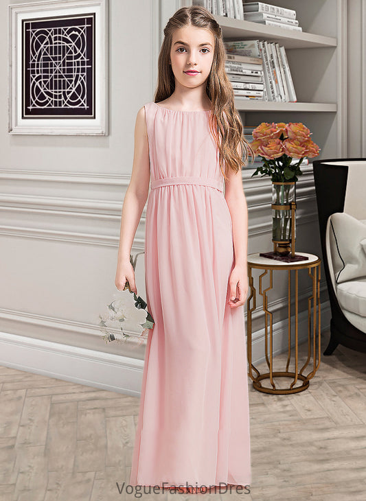 Maritza A-Line Scoop Neck Floor-Length Chiffon Junior Bridesmaid Dress With Ruffle Split Front DKP0013425