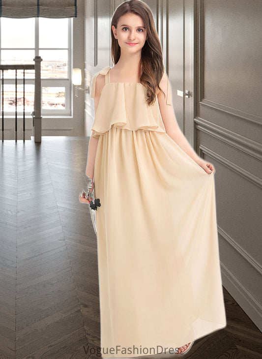 Tara A-Line Square Neckline Floor-Length Chiffon Junior Bridesmaid Dress With Bow(s) Cascading Ruffles DKP0013428