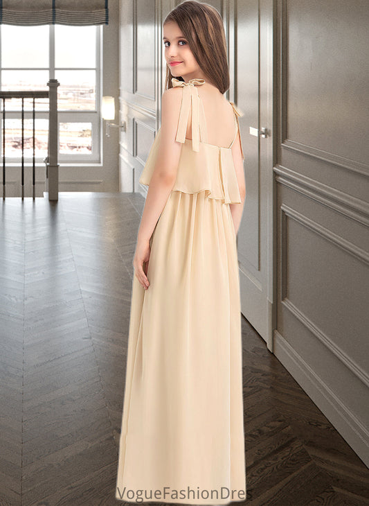 Tara A-Line Square Neckline Floor-Length Chiffon Junior Bridesmaid Dress With Bow(s) Cascading Ruffles DKP0013428