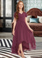 Averi A-Line V-neck Asymmetrical Chiffon Lace Junior Bridesmaid Dress With Ruffle DKP0013453