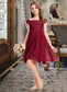 Daphne A-Line Off-the-Shoulder Knee-Length Chiffon Lace Junior Bridesmaid Dress With Bow(s) DKP0013456