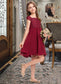 Daphne A-Line Off-the-Shoulder Knee-Length Chiffon Lace Junior Bridesmaid Dress With Bow(s) DKP0013456