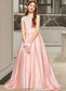 Michelle Ball-Gown/Princess Off-the-Shoulder Sweep Train Satin Lace Junior Bridesmaid Dress DKP0013460