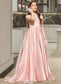 Michelle Ball-Gown/Princess Off-the-Shoulder Sweep Train Satin Lace Junior Bridesmaid Dress DKP0013460