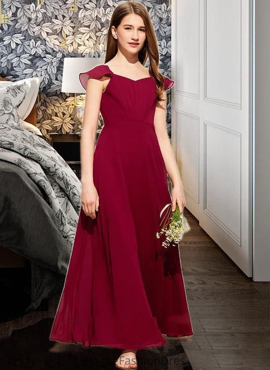 Princess A-Line V-neck Floor-Length Chiffon Junior Bridesmaid Dress With Ruffle DKP0013461