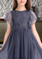 Keyla A-Line Scoop Neck Knee-Length Chiffon Lace Junior Bridesmaid Dress With Cascading Ruffles DKP0013462