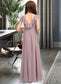 Karli A-Line V-neck Floor-Length Chiffon Junior Bridesmaid Dress With Cascading Ruffles DKP0013464