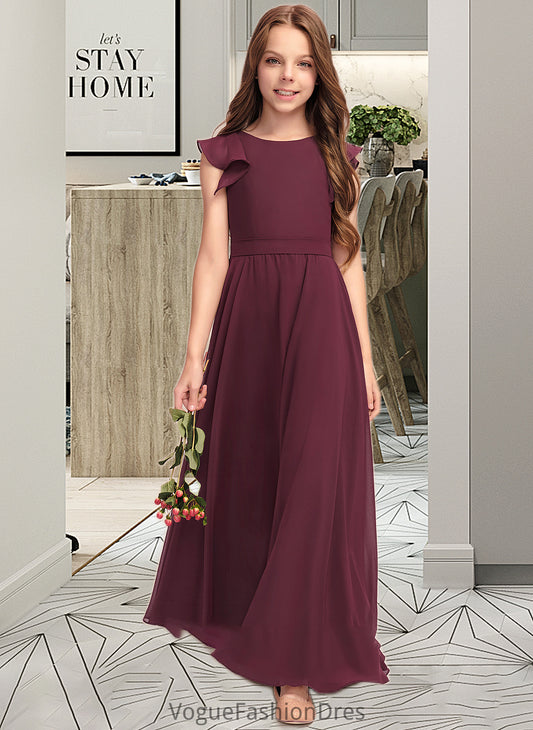 Lara A-Line Scoop Neck Floor-Length Chiffon Junior Bridesmaid Dress With Cascading Ruffles DKP0013466