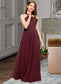 Meghan A-Line V-neck Floor-Length Chiffon Junior Bridesmaid Dress With Ruffle DKP0013468