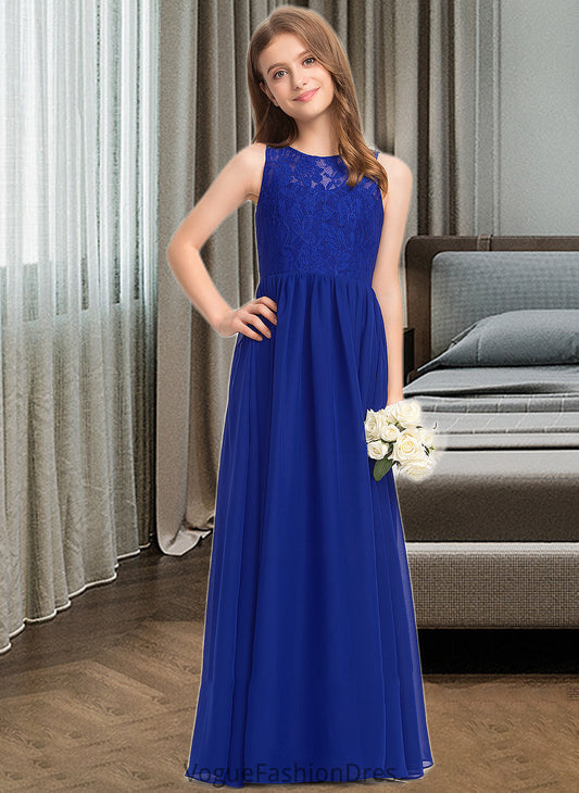 Katrina A-Line Scoop Neck Floor-Length Chiffon Lace Junior Bridesmaid Dress DKP0013469