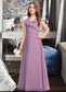 Sydnee A-Line V-neck Floor-Length Chiffon Junior Bridesmaid Dress With Bow(s) Cascading Ruffles DKP0013494