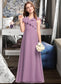 Sydnee A-Line V-neck Floor-Length Chiffon Junior Bridesmaid Dress With Bow(s) Cascading Ruffles DKP0013494