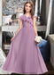 Sydnee A-Line V-neck Floor-Length Chiffon Junior Bridesmaid Dress With Bow(s) Cascading Ruffles DKP0013494