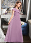 Sydnee A-Line V-neck Floor-Length Chiffon Junior Bridesmaid Dress With Bow(s) Cascading Ruffles DKP0013494