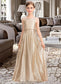 Jaslene A-Line Scoop Neck Floor-Length Sequined Junior Bridesmaid Dress DKP0013495