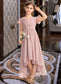 Angelica A-Line V-neck Asymmetrical Chiffon Junior Bridesmaid Dress With Bow(s) Cascading Ruffles DKP0013496