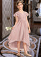 Angelica A-Line V-neck Asymmetrical Chiffon Junior Bridesmaid Dress With Bow(s) Cascading Ruffles DKP0013496