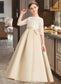 Mckenna Ball-Gown/Princess Scoop Neck Floor-Length Satin Lace Junior Bridesmaid Dress DKP0013498