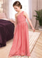 Jeanie A-Line One-Shoulder Floor-Length Chiffon Lace Junior Bridesmaid Dress DKP0013500