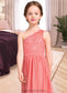 Jeanie A-Line One-Shoulder Floor-Length Chiffon Lace Junior Bridesmaid Dress DKP0013500