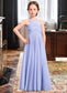 Megan A-Line V-neck Floor-Length Chiffon Junior Bridesmaid Dress With Ruffle DKP0013501