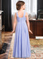 Megan A-Line V-neck Floor-Length Chiffon Junior Bridesmaid Dress With Ruffle DKP0013501