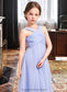 Megan A-Line V-neck Floor-Length Chiffon Junior Bridesmaid Dress With Ruffle DKP0013501