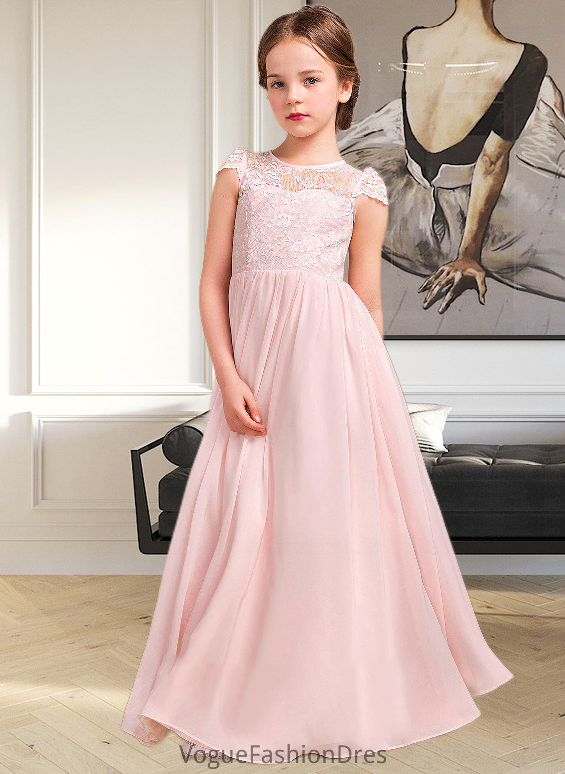 Fatima A-LineScoopNeckFloor-LengthChiffonLaceJuniorBridesmaidDress#81155 DKP0013502