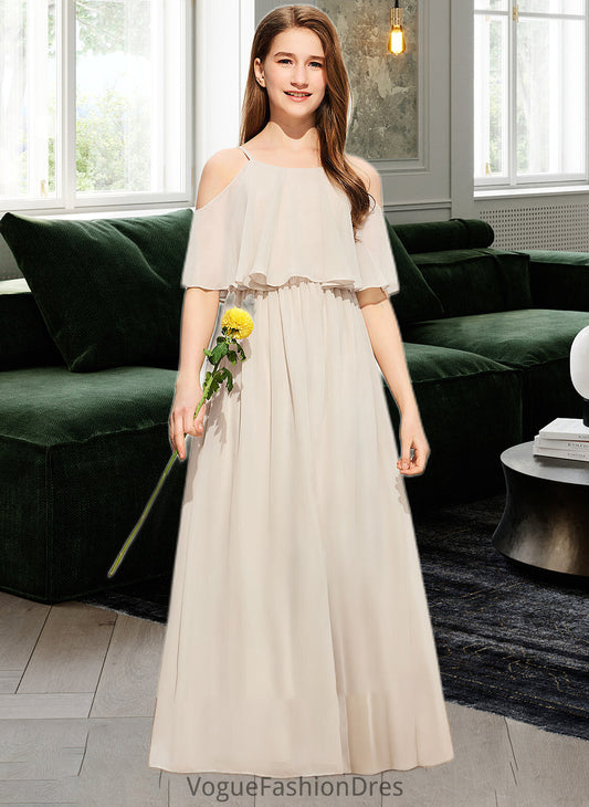 Kaitlynn A-Line Scoop Neck Floor-Length Chiffon Junior Bridesmaid Dress DKP0013503