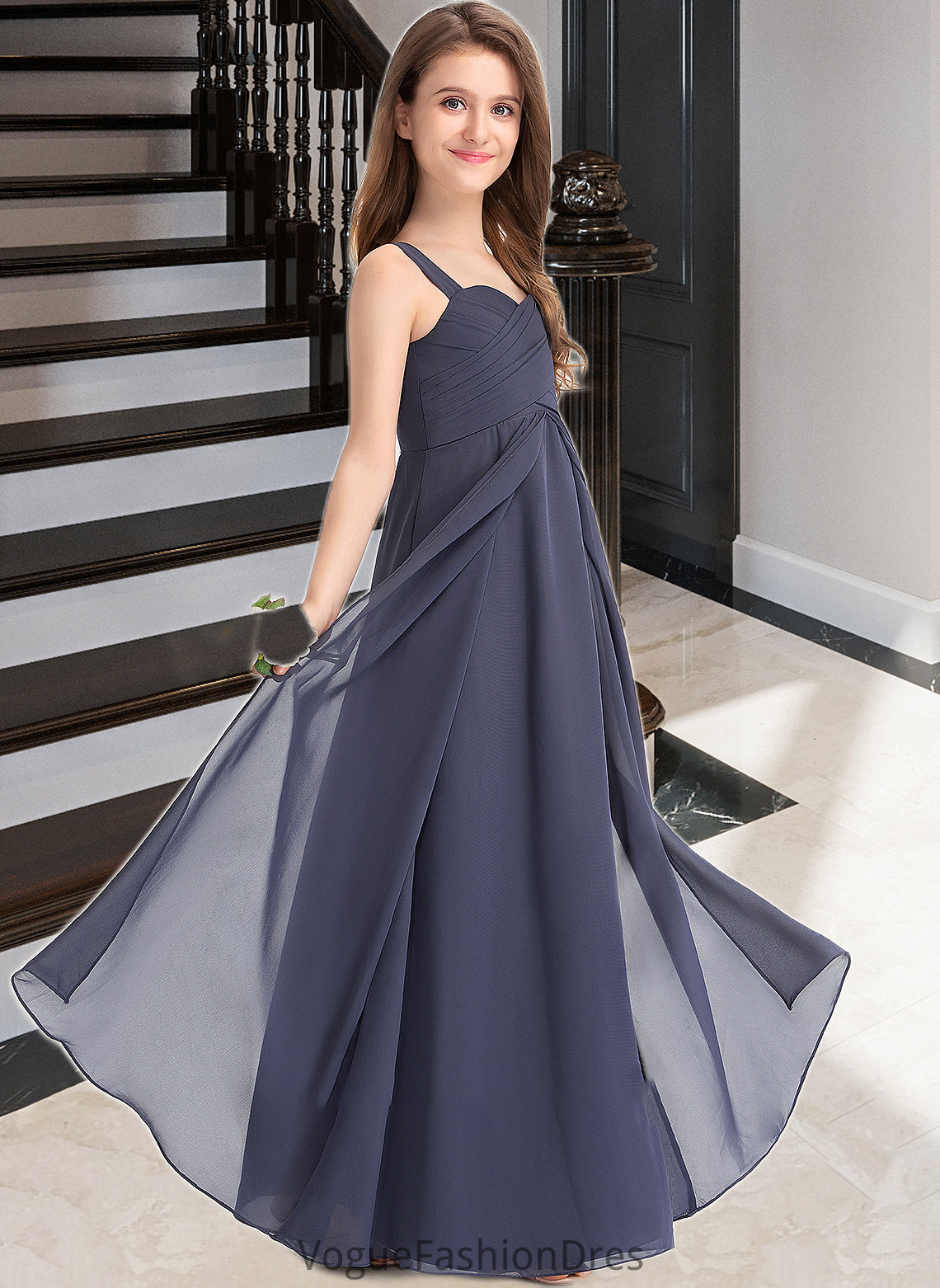 Eden A-Line Sweetheart Floor-Length Chiffon Junior Bridesmaid Dress With Ruffle DKP0013504