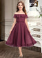 Judith A-Line Off-the-Shoulder Tea-Length Chiffon Lace Junior Bridesmaid Dress DKP0013505