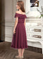 Judith A-Line Off-the-Shoulder Tea-Length Chiffon Lace Junior Bridesmaid Dress DKP0013505