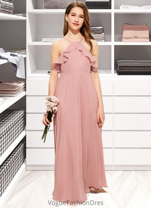 Terri A-Line Square Neckline Floor-Length Chiffon Junior Bridesmaid Dress With Cascading Ruffles DKP0013509