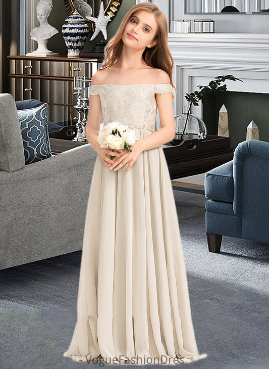 Bridget A-Line Off-the-Shoulder Floor-Length Chiffon Lace Junior Bridesmaid Dress DKP0013514