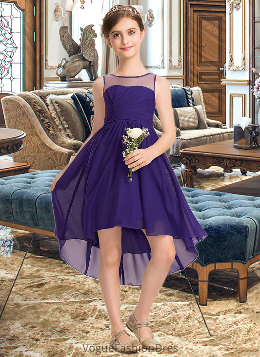 Ursula A-Line Scoop Neck Asymmetrical Chiffon Junior Bridesmaid Dress With Ruffle DKP0013515