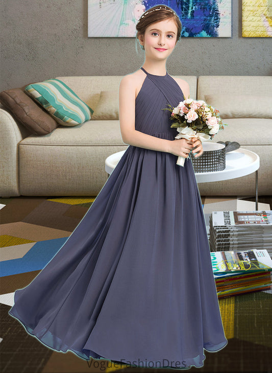 Evie A-Line Scoop Neck Floor-Length Chiffon Junior Bridesmaid Dress With Ruffle DKP0013516