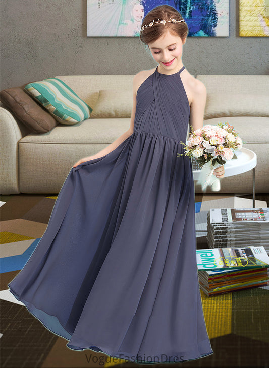 Evie A-Line Scoop Neck Floor-Length Chiffon Junior Bridesmaid Dress With Ruffle DKP0013516