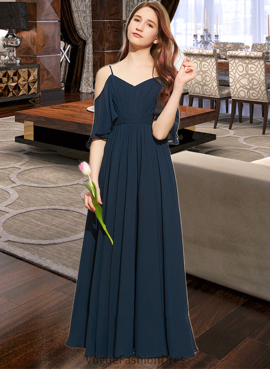 Macey A-Line Off-the-Shoulder Floor-Length Chiffon Junior Bridesmaid Dress With Ruffle DKP0013524