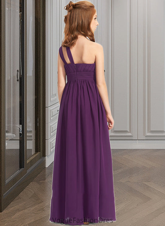 Michelle A-Line One-Shoulder Floor-Length Chiffon Junior Bridesmaid Dress With Ruffle DKP0013527